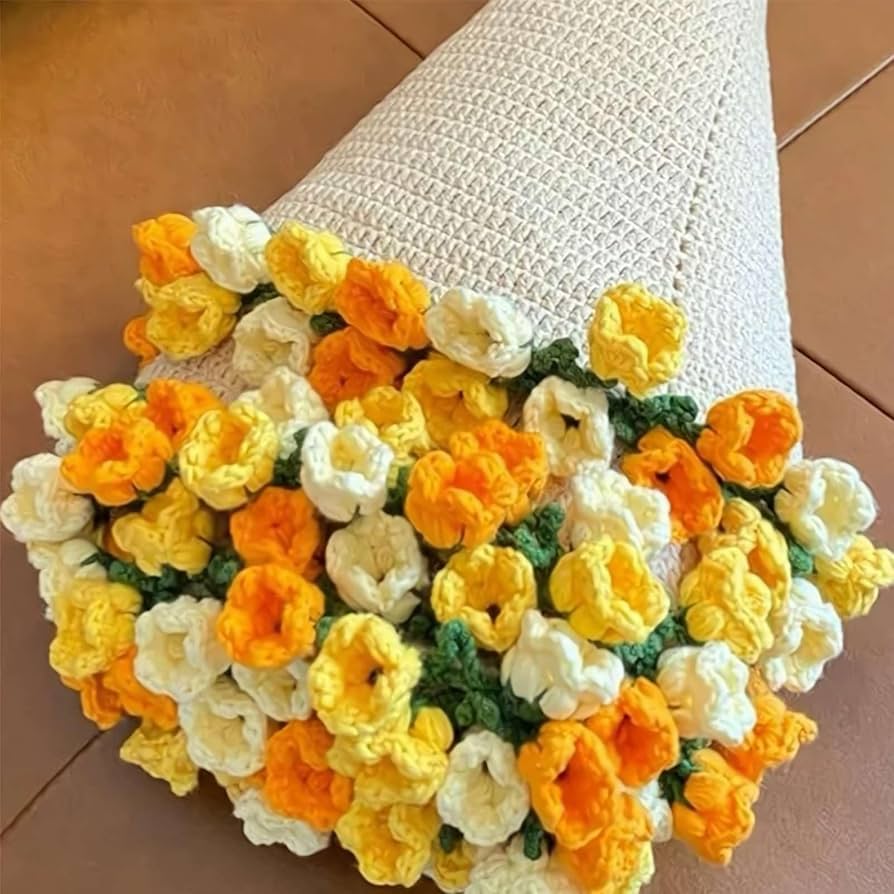 Amazon｜かぎ針編みの花のバラの花束ブランケット、手作り